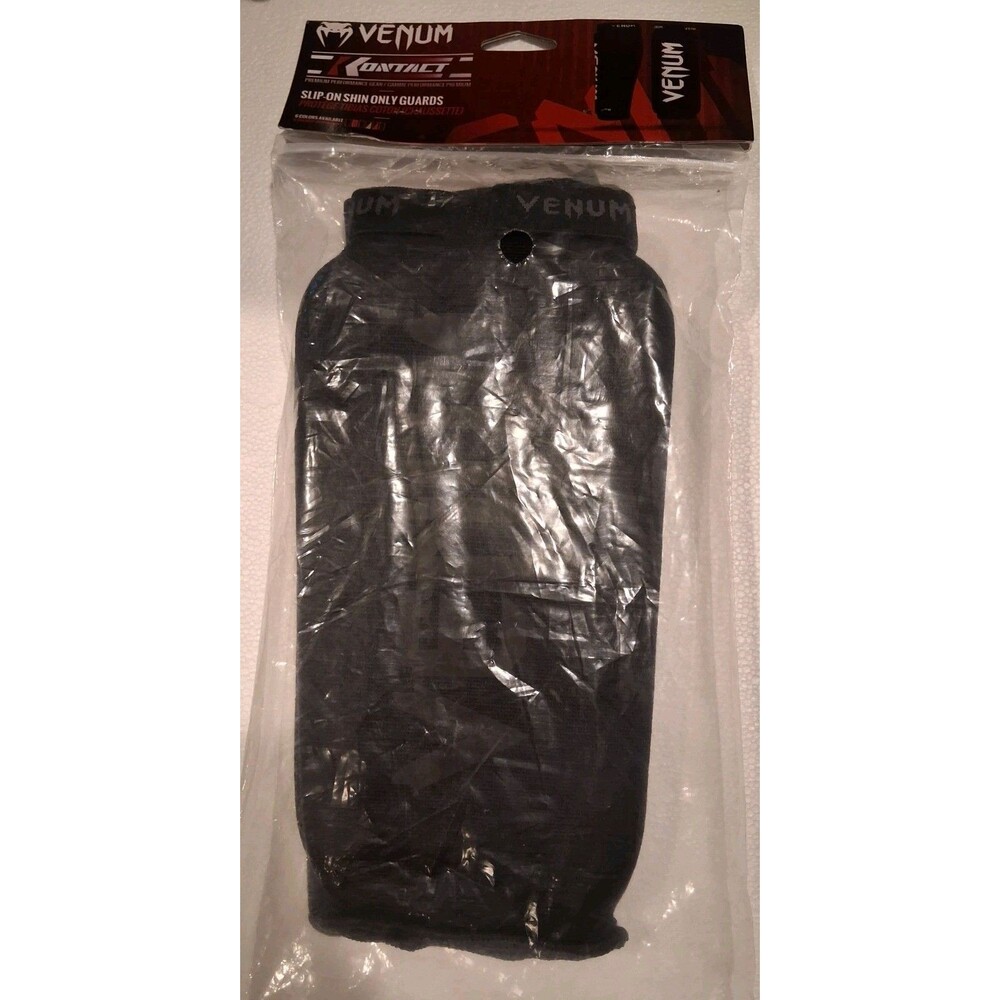 Venum Kontact Premium Slip-On Shin Only Guards - Black/Black Size LARGE TALL